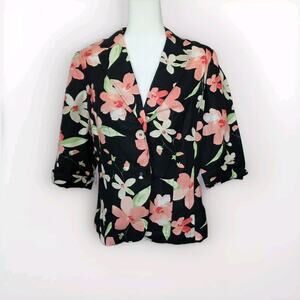 Emma‎ James Size 10 black pink floral lined 3' 4 jacket blazer